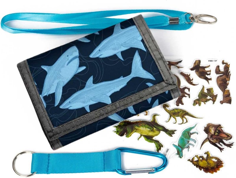 Maplerich -Kids Wallet for Boys Girls- Kids Trifold Wallet Ages 4-18, Shark Wallets for Teen Boys, Velcro Wallet with Coin Pocket and Card Holders, Children Birthday Gift - Image 1